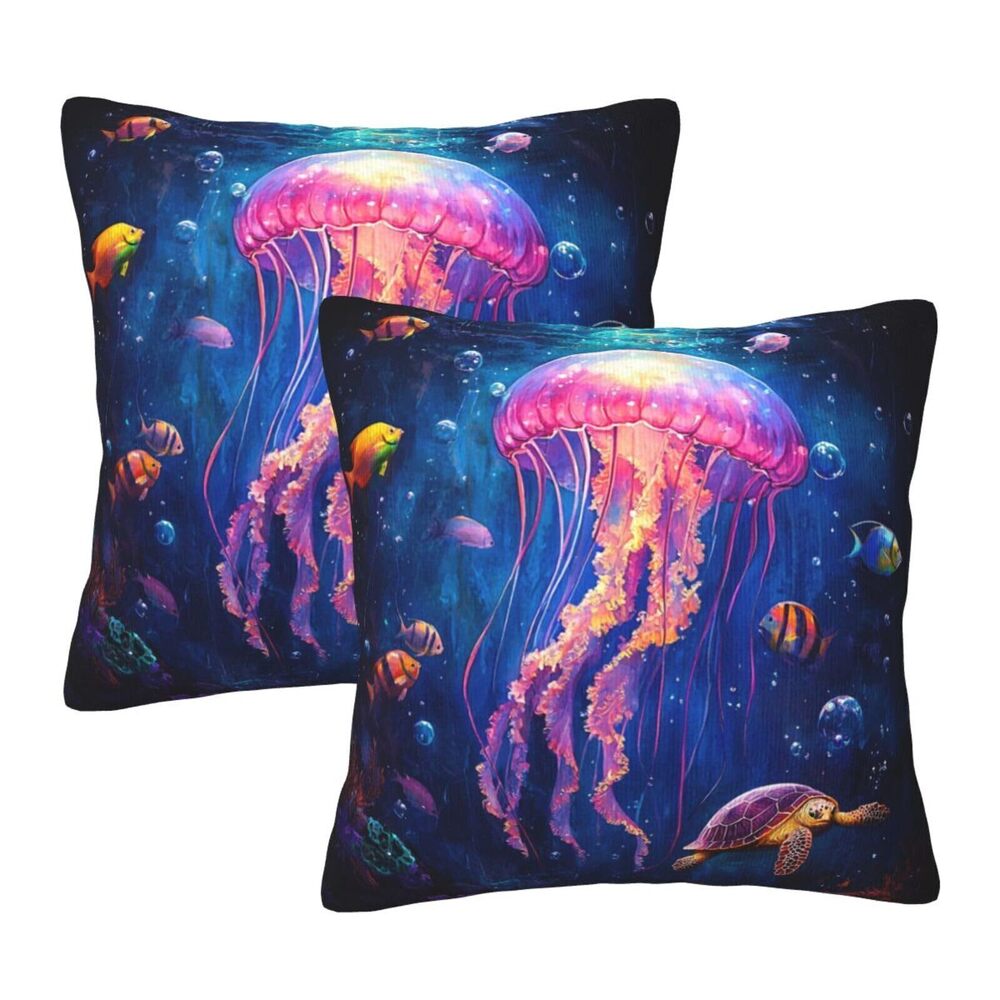 3608 Sea Jellyfish Throw Pillow Covers 18 X 18 Inch Set of 2 Pillow Cases